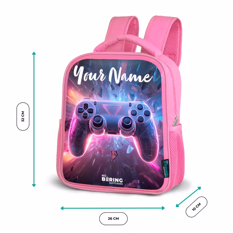 Kids backpack with name - Pink - Controller - Neon - Game — 3