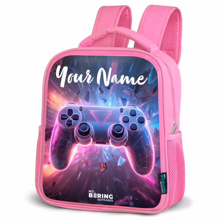 Kids backpack with name - Pink - Controller - Neon - Game — 4