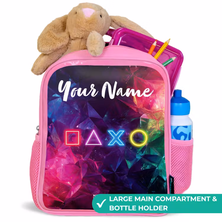 Kids backpack with name - Pink - Symbols - Game - Colorful — 2