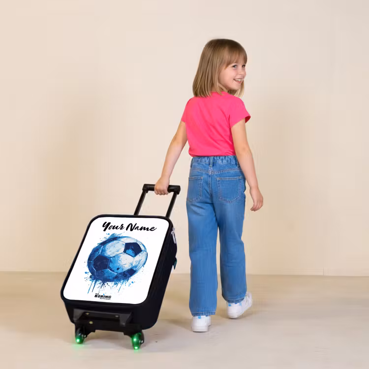 Children's suitcase with name - Soccer vibes - Ink splashes - Blue — 2