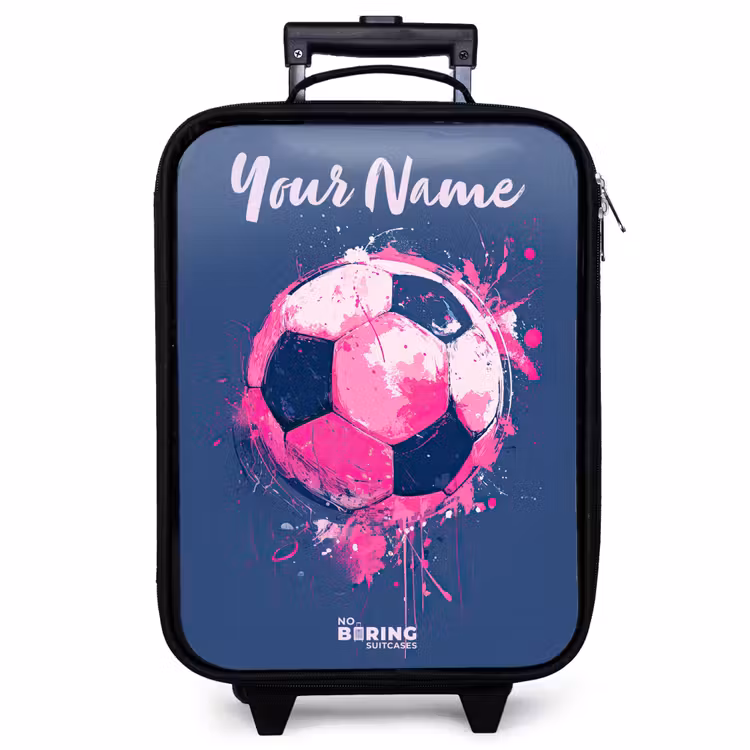 Children's suitcase with name - Soccer vibes - Paint - Pink - Blue — 1