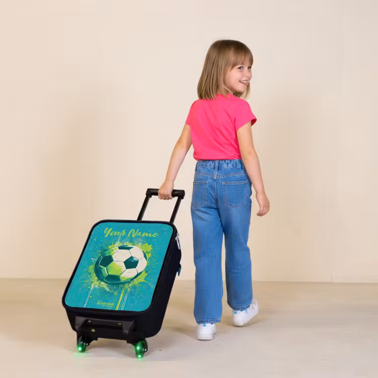 Children's suitcase with name - Soccer vibes - Paint splashes - Green - Blue — 2