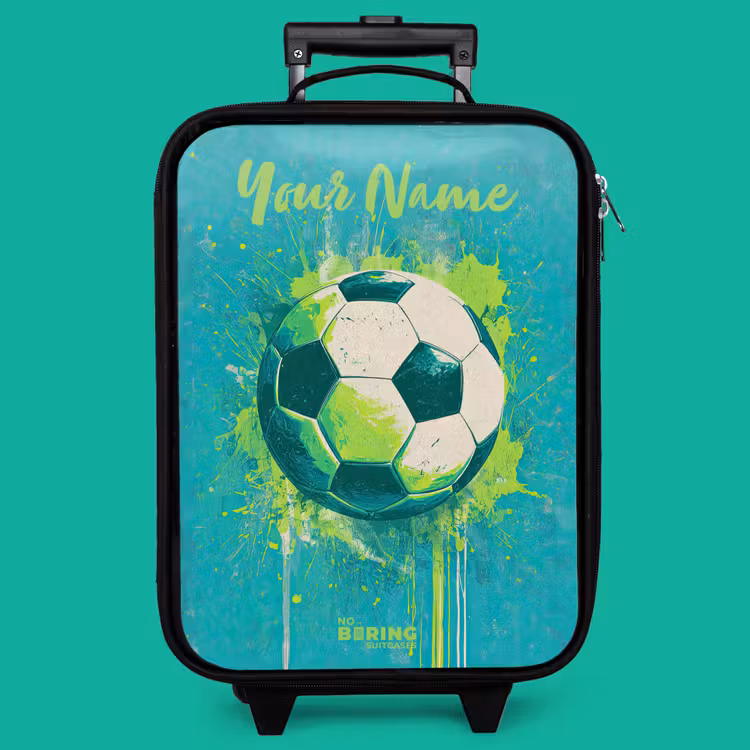 Children's suitcase with name - Soccer vibes - Paint splashes - Green - Blue — 4