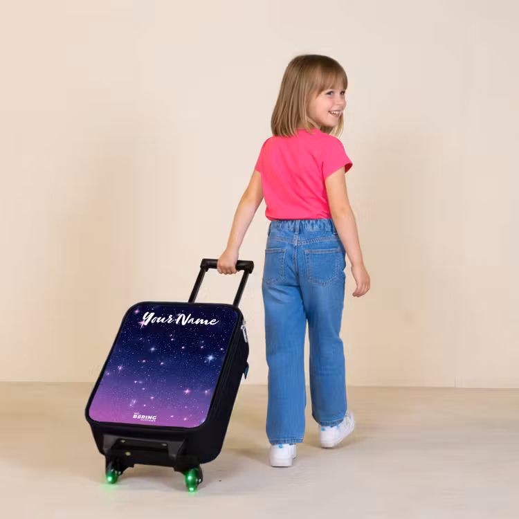 Children's suitcase with name - Stars - Galaxy - Blue - Pink — 2