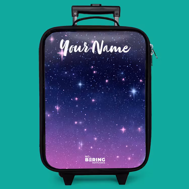 Children's suitcase with name - Stars - Galaxy - Blue - Pink — 4