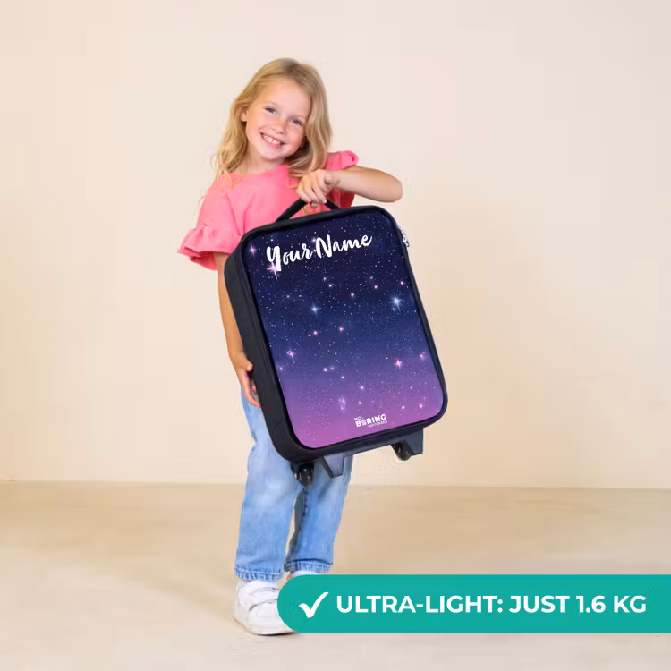 Children's suitcase with name - Stars - Galaxy - Blue - Pink — 5