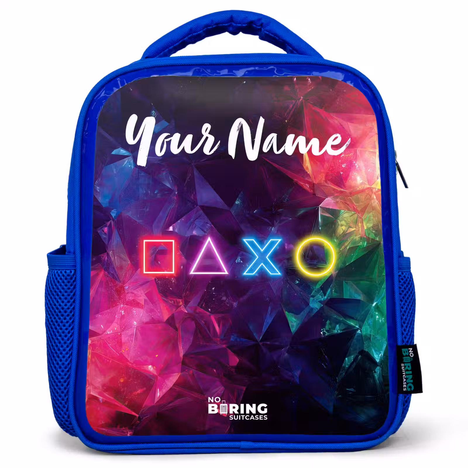 Kids backpack with name - Blue - Symbols - Game - Colorful — 1