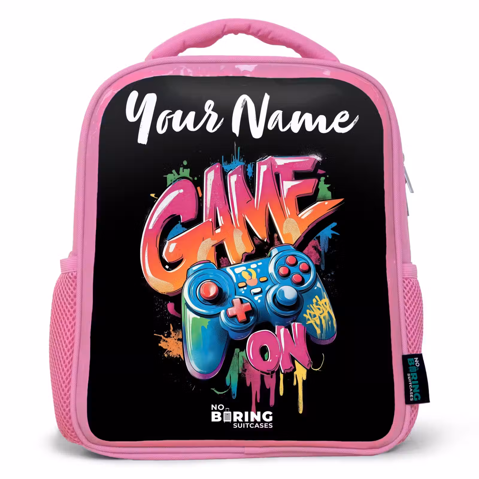 Kids backpack with name - Pink - Controller - Game - Graffiti - Text — 1