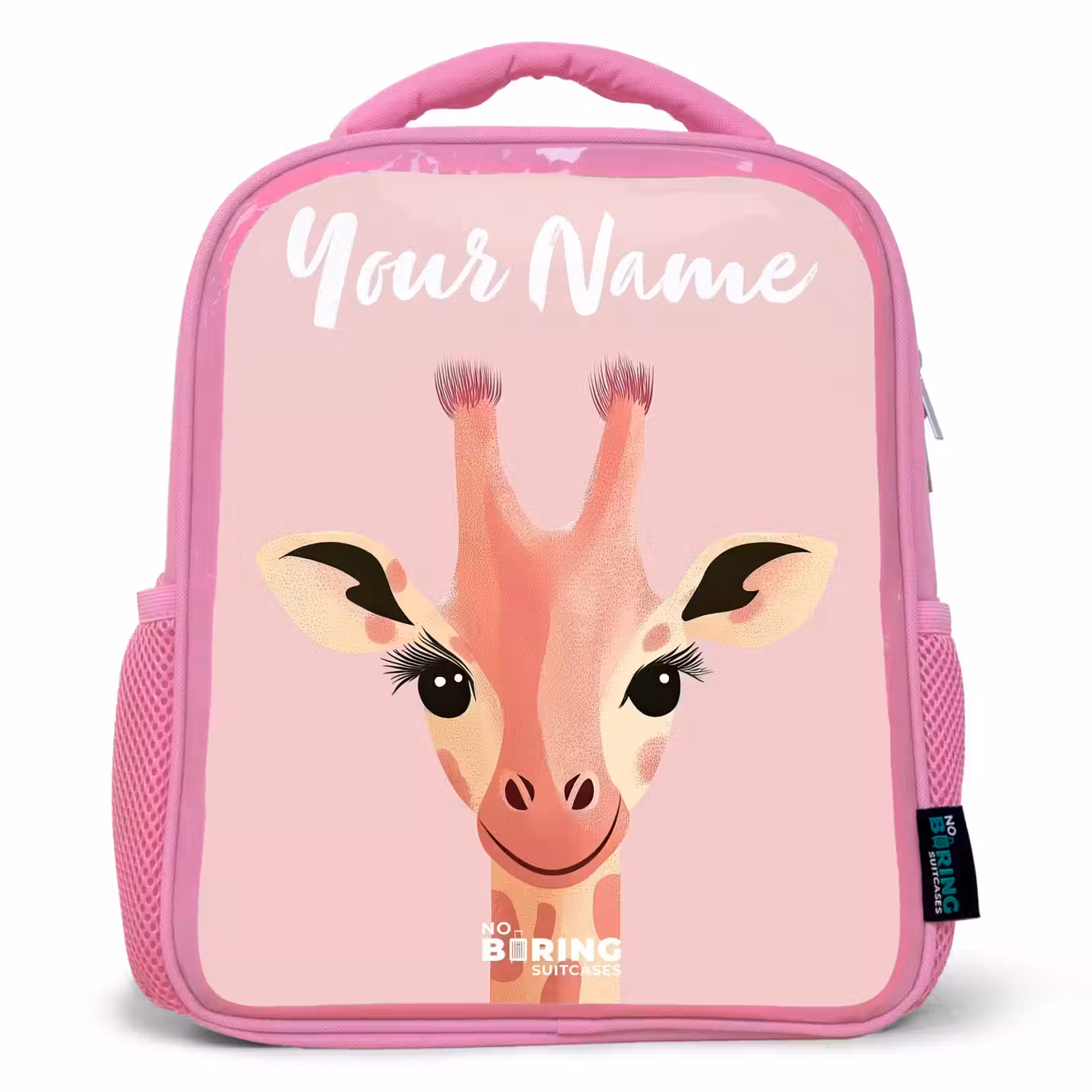 Kids backpack with name - Pink - Giraffe - Eyelashes - Minimalist - Pink — 1
