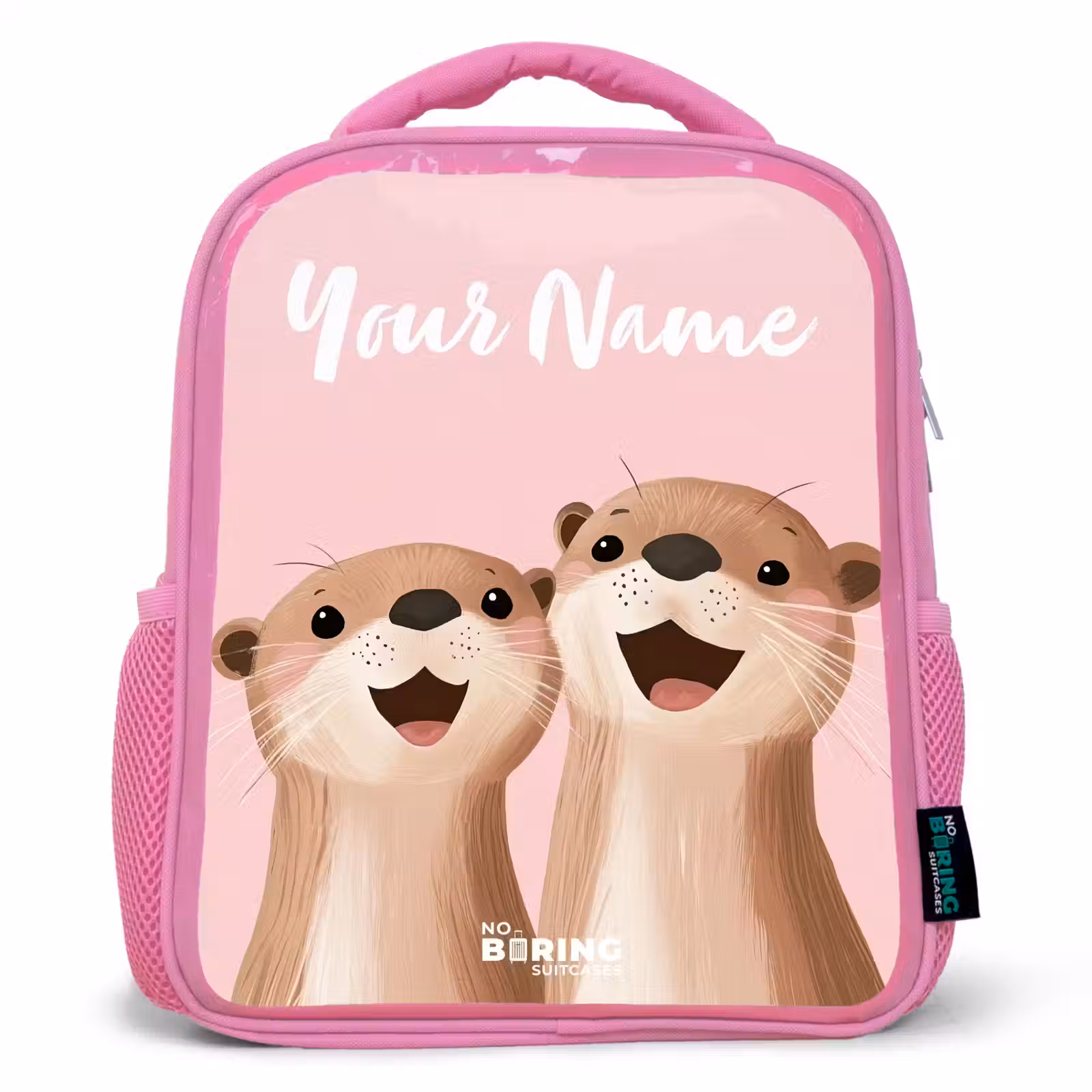 Kids backpack with name - Pink - Smile - Otters - Pink - Illustration — 1