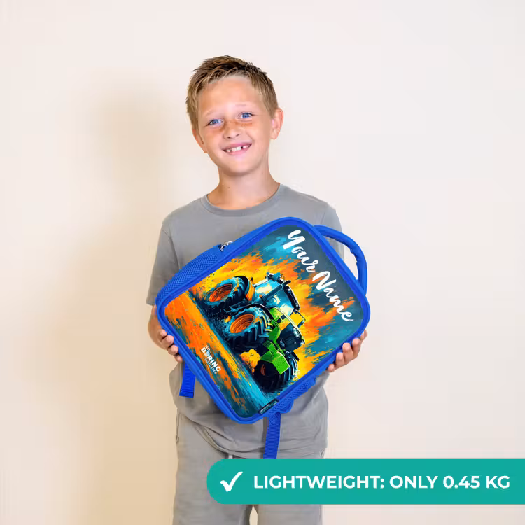 Kids backpack with name - Blue - Abstract - Tractor - Green — 3