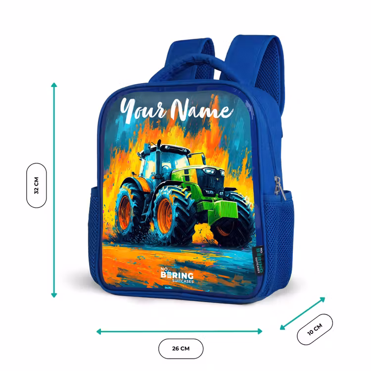 Kids backpack with name - Blue - Abstract - Tractor - Green — 6