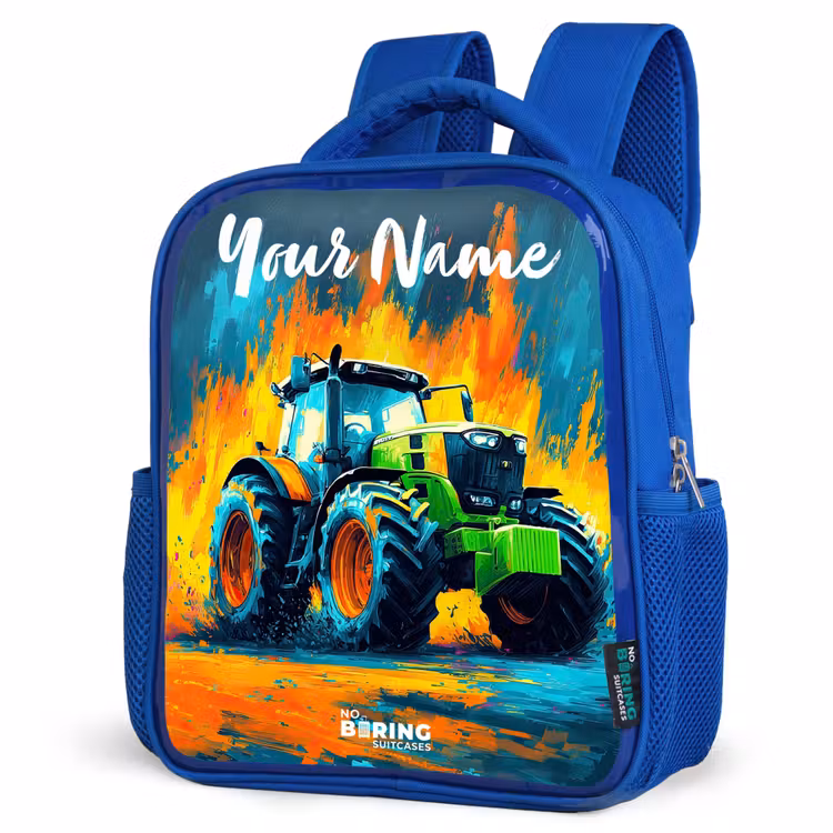 Kids backpack with name - Blue - Abstract - Tractor - Green — 7