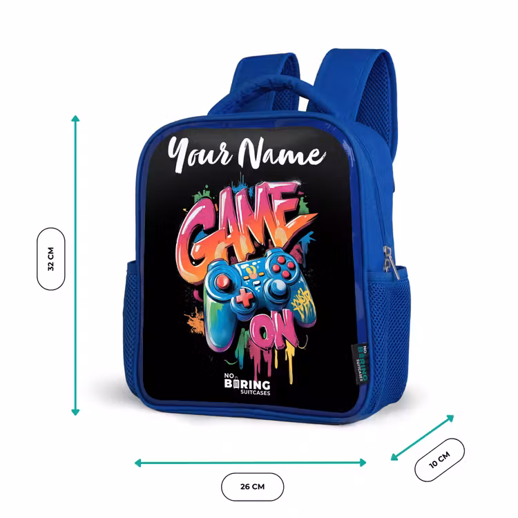 Kids backpack with name - Blue - Controller - Game - Graffiti - Text — 6