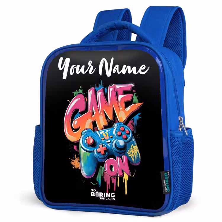Kids backpack with name - Blue - Controller - Game - Graffiti - Text — 7