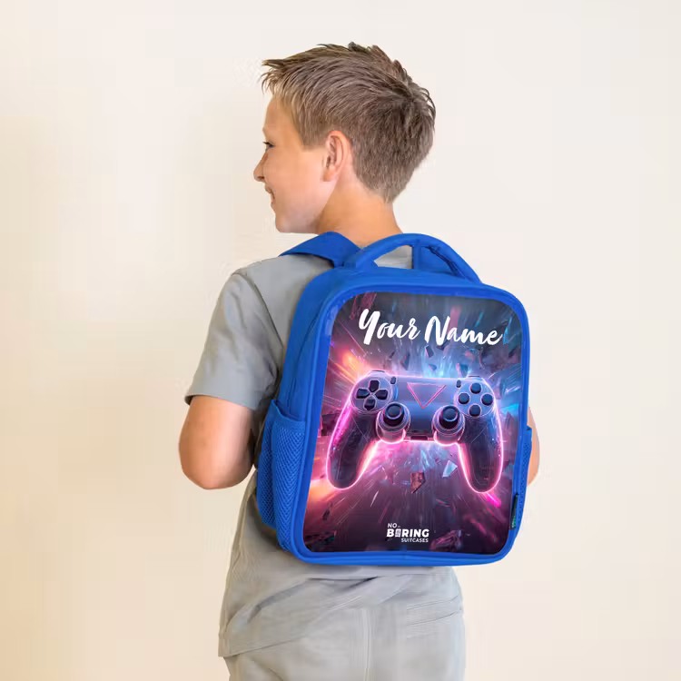 Kids backpack with name - Blue - Controller - Neon - Game — 2