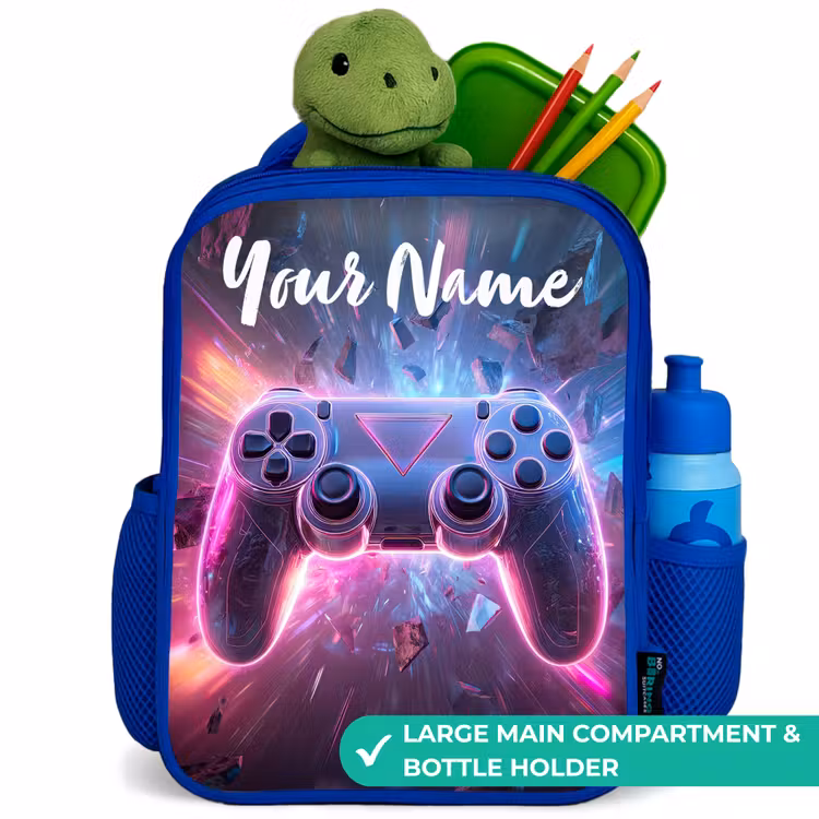 Kids backpack with name - Blue - Controller - Neon - Game — 5