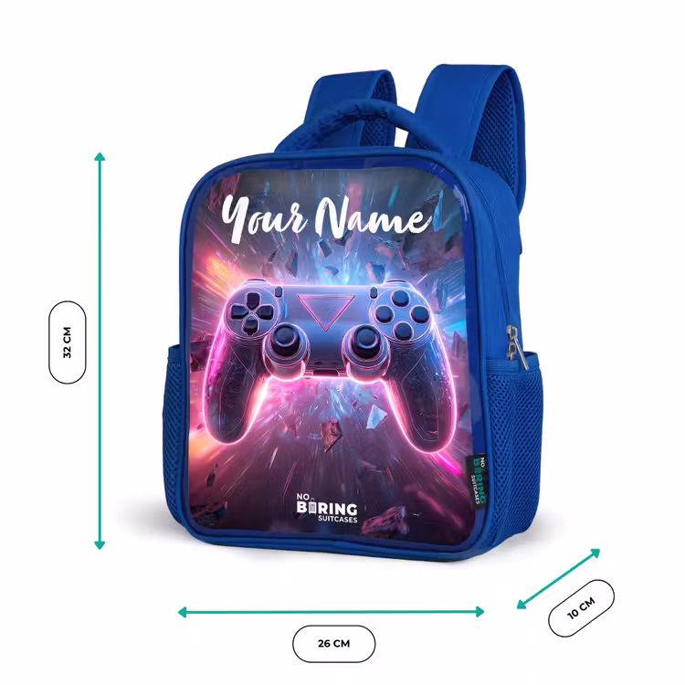 Kids backpack with name - Blue - Controller - Neon - Game — 6