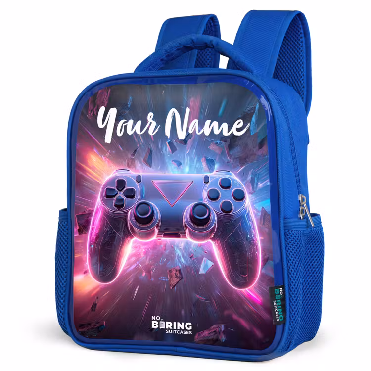 Kids backpack with name - Blue - Controller - Neon - Game — 7