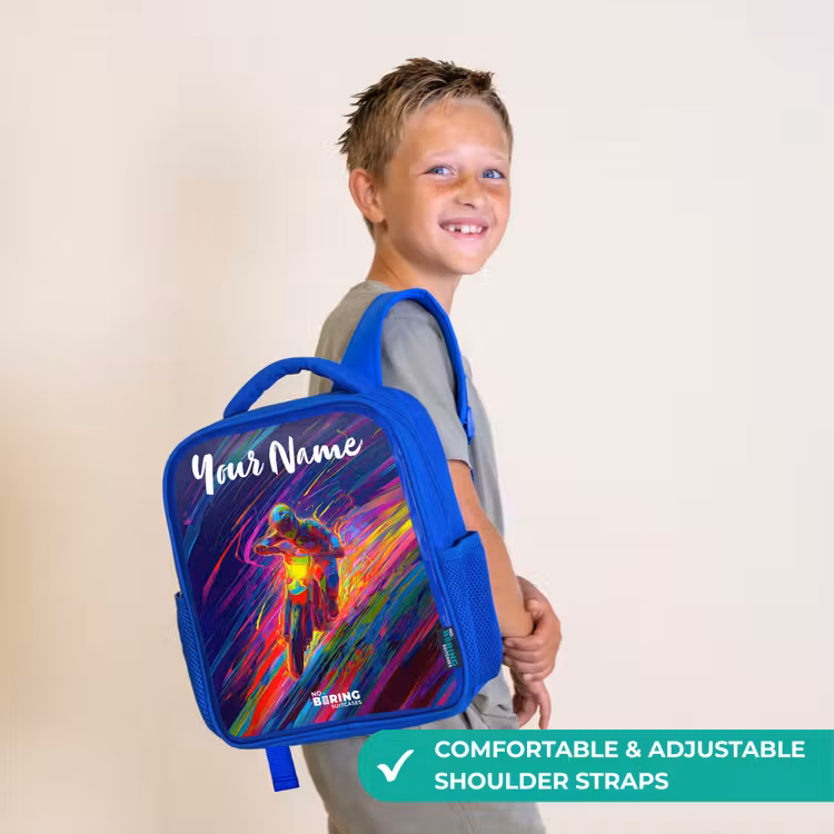 Kids backpack with name - Blue - Cross bike - Neon colors - Lines - Helmet — 4