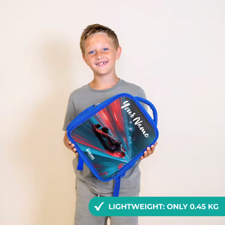 Kids backpack with name - Blue - Formula 1 - Race car - Red - Neon lights — 3