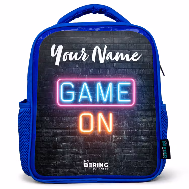 Kids backpack with name - Blue - Game - Neon - Wall — 1