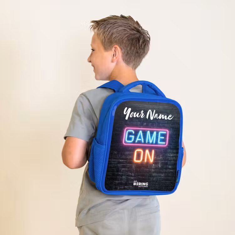Kids backpack with name - Blue - Game - Neon - Wall — 2