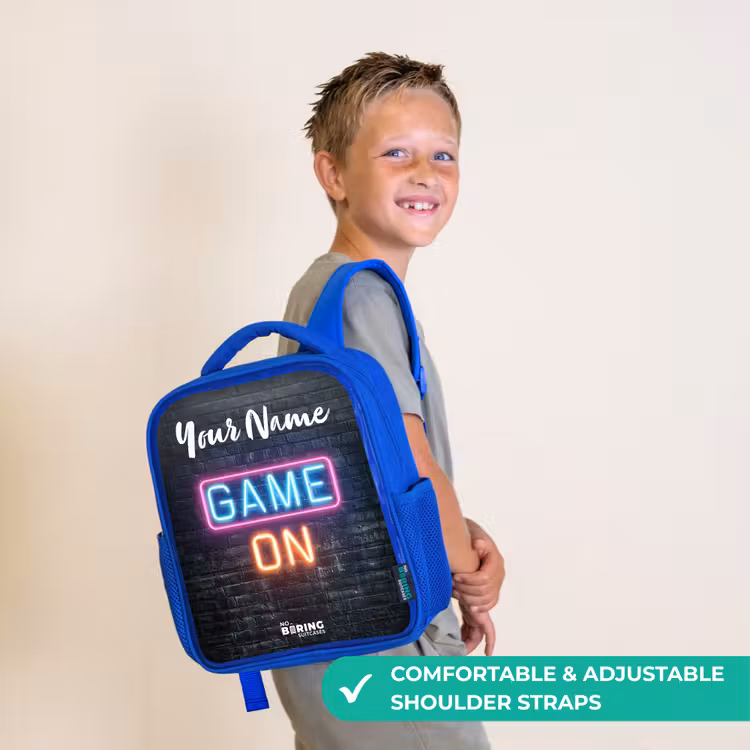 Kids backpack with name - Blue - Game - Neon - Wall — 4