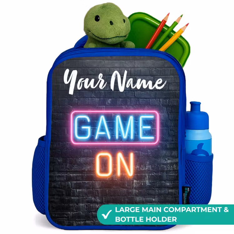 Kids backpack with name - Blue - Game - Neon - Wall — 5