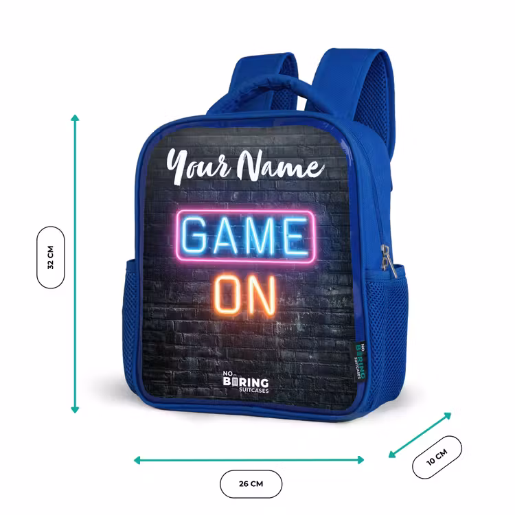 Kids backpack with name - Blue - Game - Neon - Wall — 6