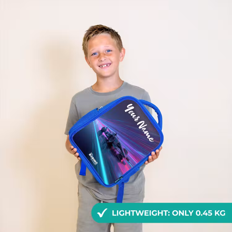 Kids backpack with name - Blue - Light beams - Neon - Racing car - Purple — 3