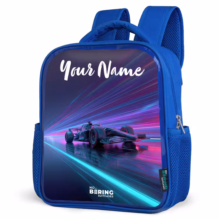 Kids backpack with name - Blue - Light beams - Neon - Racing car - Purple — 7