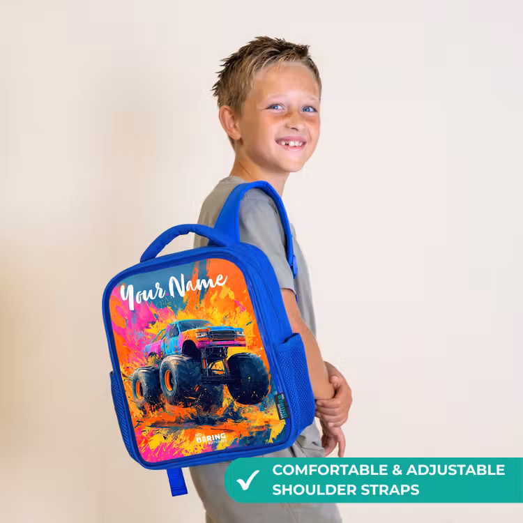 Kids backpack with name - Blue - Monster truck - Abstract - Paint splatters - Colorful — 4