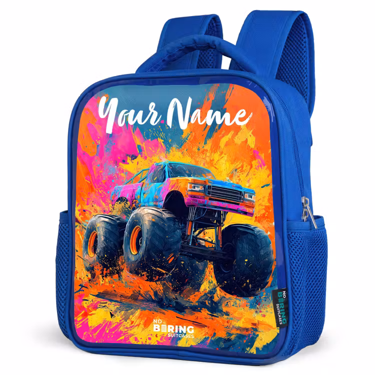 Kids backpack with name - Blue - Monster truck - Abstract - Paint splatters - Colorful — 7