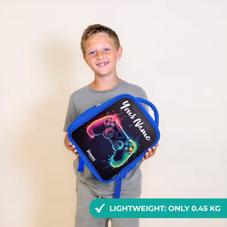 Kids backpack with name - Blue - Neon - Controller - Paint splashes - Game — 3
