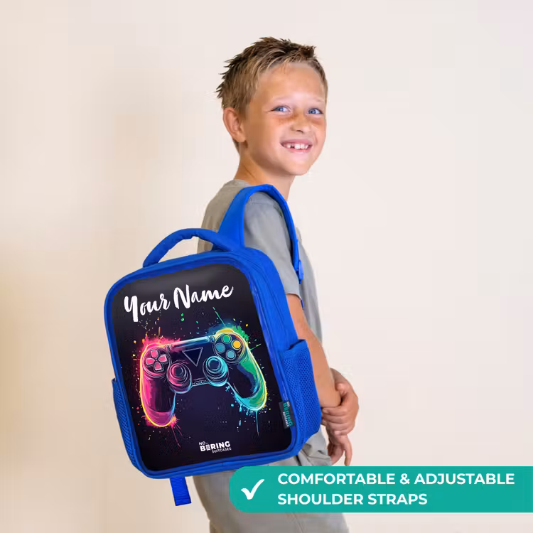 Kids backpack with name - Blue - Neon - Controller - Paint splashes - Game — 4