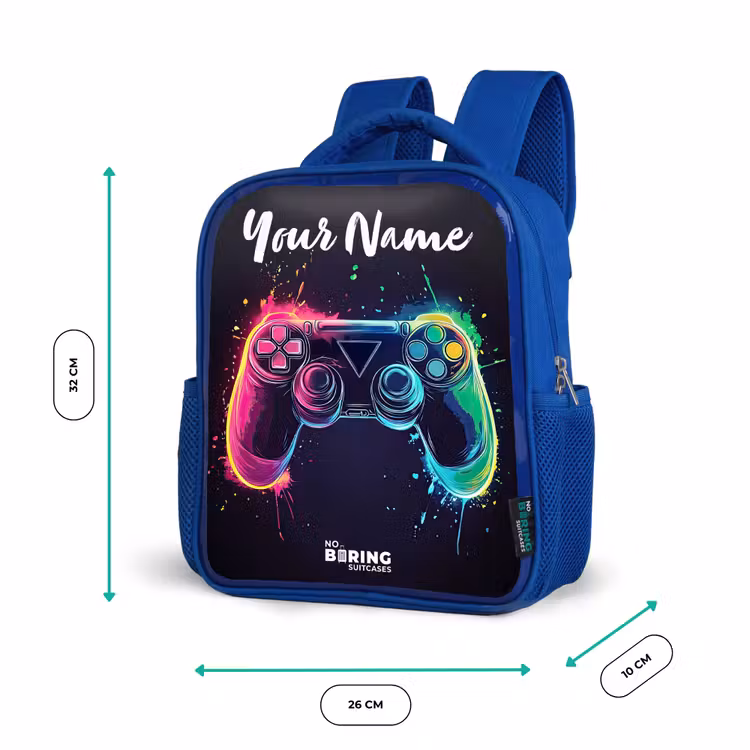 Kids backpack with name - Blue - Neon - Controller - Paint splashes - Game — 6
