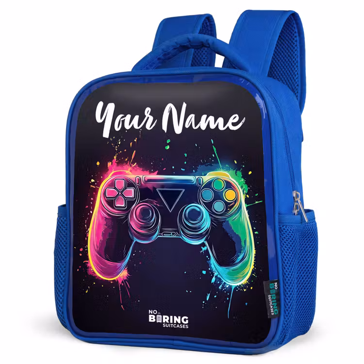 Kids backpack with name - Blue - Neon - Controller - Paint splashes - Game — 7
