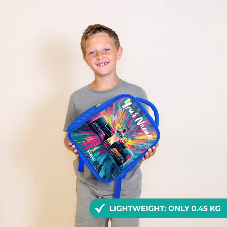 Kids backpack with name - Blue - Race car - Abstract - Stripes - Blue — 3