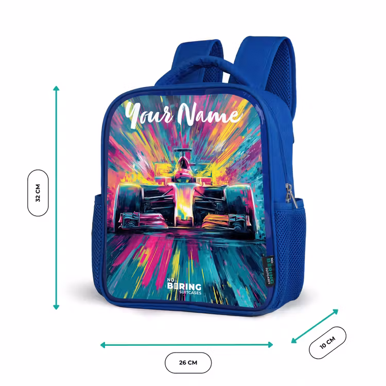 Kids backpack with name - Blue - Race car - Abstract - Stripes - Blue — 6