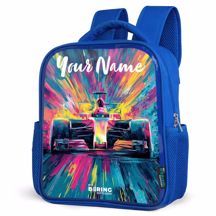 Kids backpack with name - Blue - Race car - Abstract - Stripes - Blue — 7