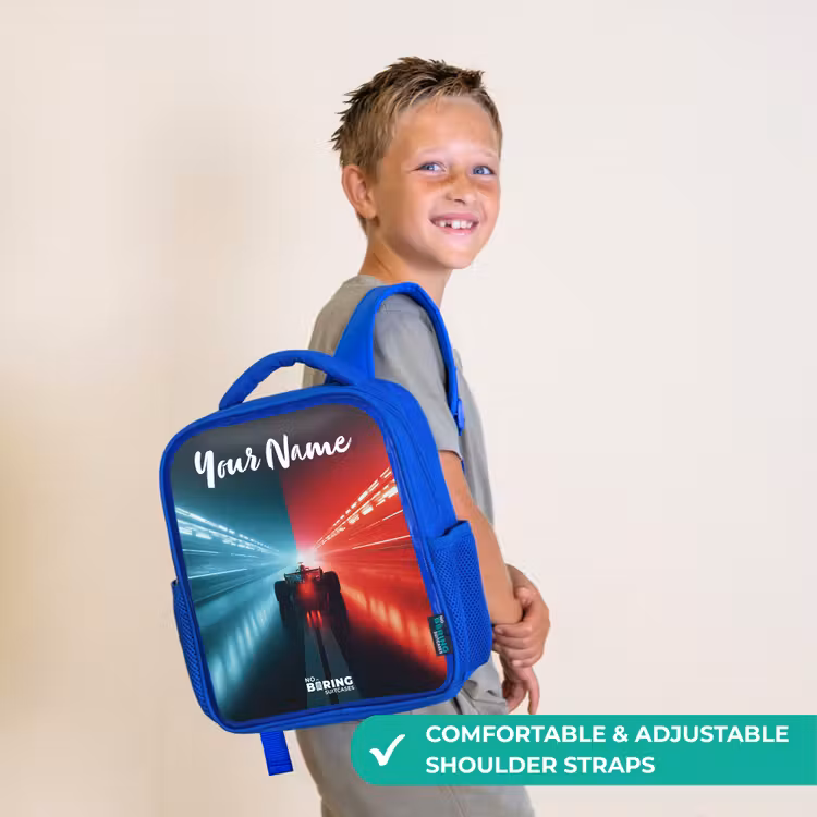 Kids backpack with name - Blue - Race car - Lighting - Neon - Red — 4