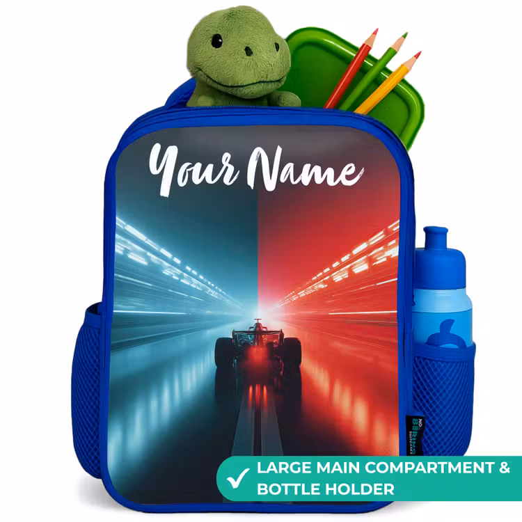 Kids backpack with name - Blue - Race car - Lighting - Neon - Red — 5