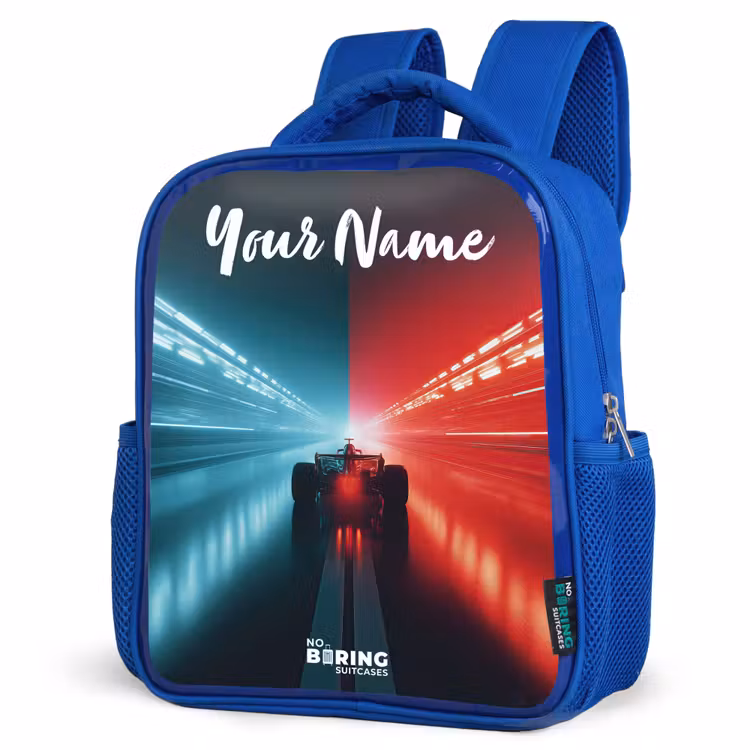 Kids backpack with name - Blue - Race car - Lighting - Neon - Red — 7