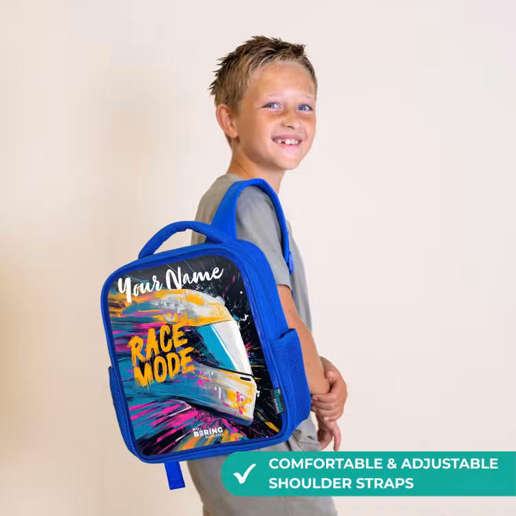Kids backpack with name - Blue - Racing helmet - Abstract - Paint - Colorful — 4
