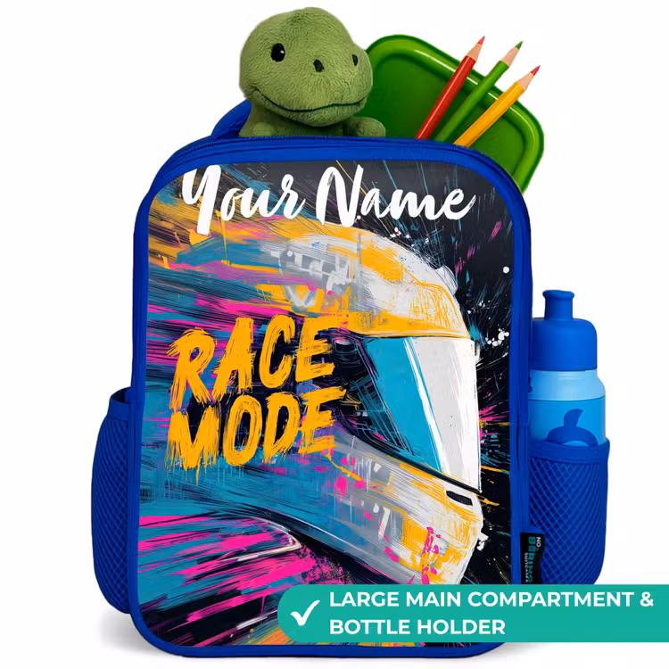 Kids backpack with name - Blue - Racing helmet - Abstract - Paint - Colorful — 5