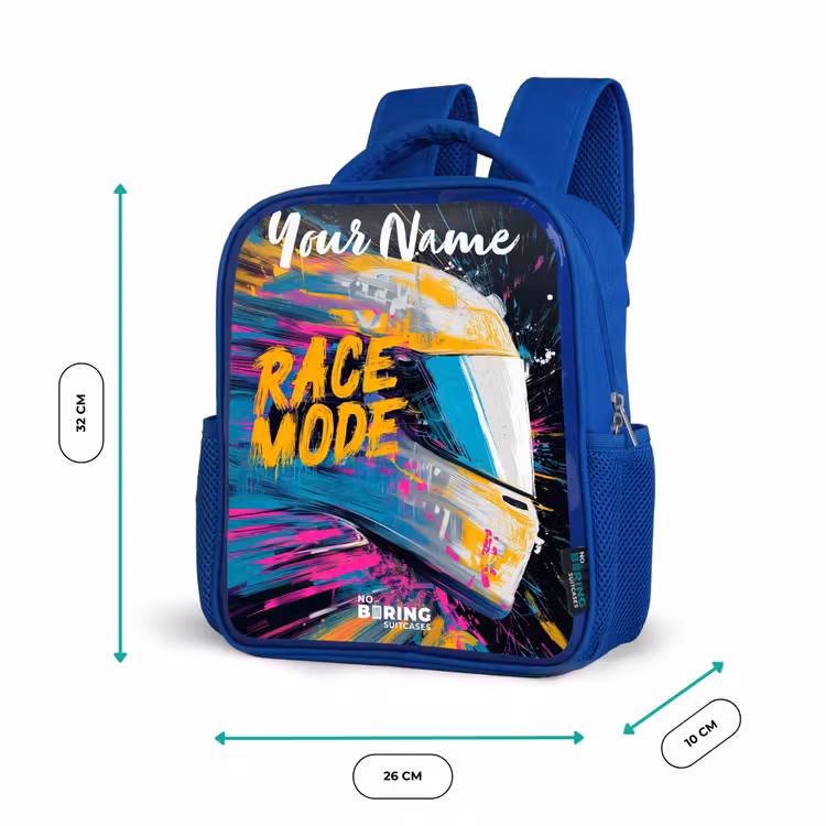 Kids backpack with name - Blue - Racing helmet - Abstract - Paint - Colorful — 6