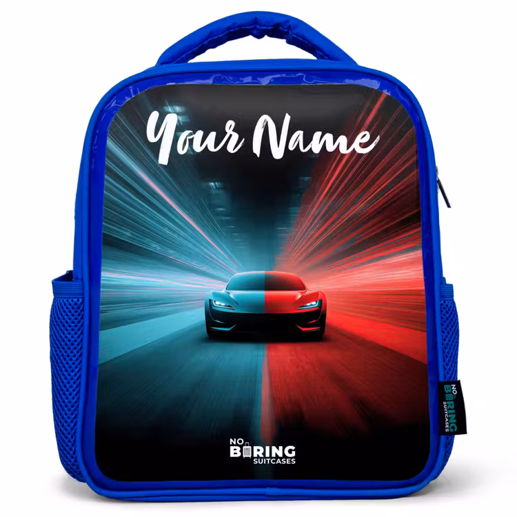 Kids backpack with name - Blue - Sports car - Blue - Neon - City — 1