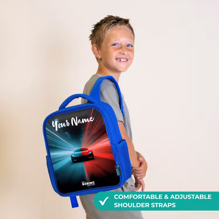 Kids backpack with name - Blue - Sports car - Blue - Neon - City — 4