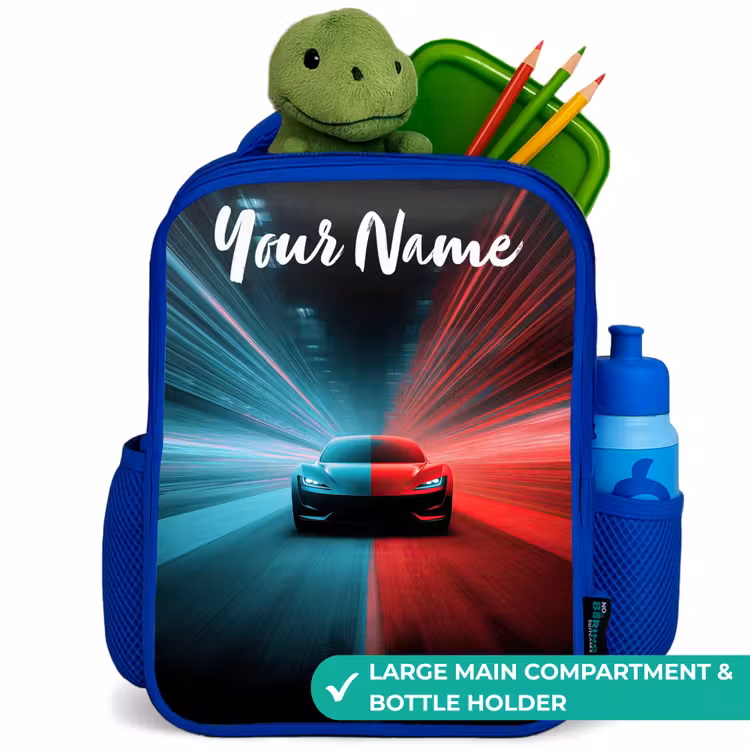 Kids backpack with name - Blue - Sports car - Blue - Neon - City — 5